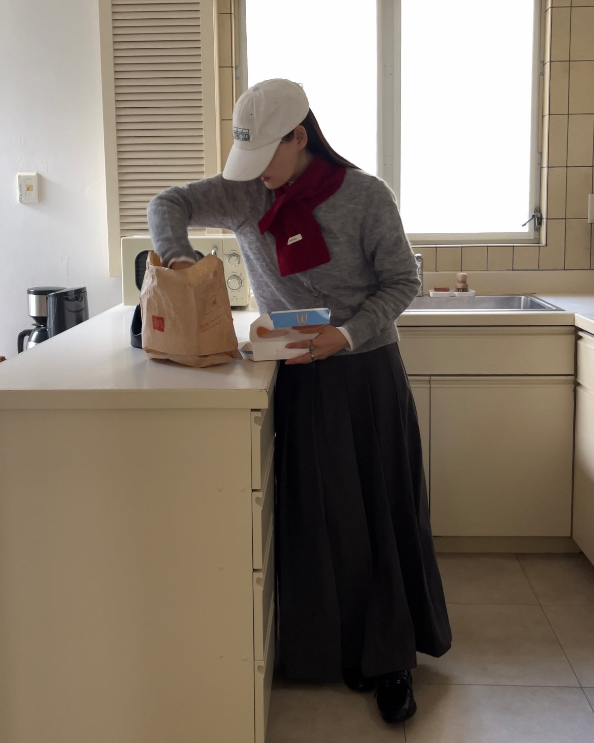 Belted Classic Pleats Skirt Gray