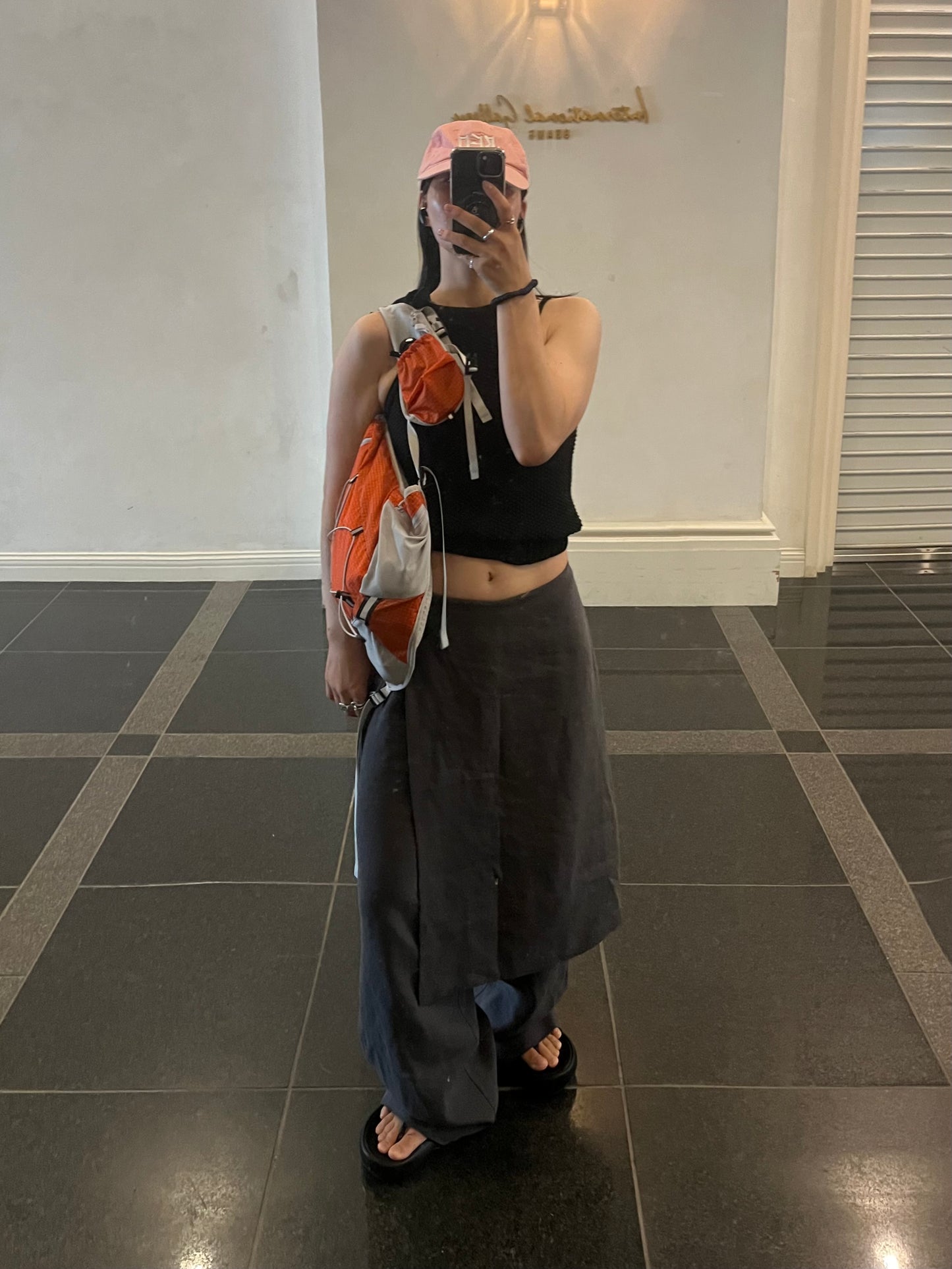 knit ribbon tank top black