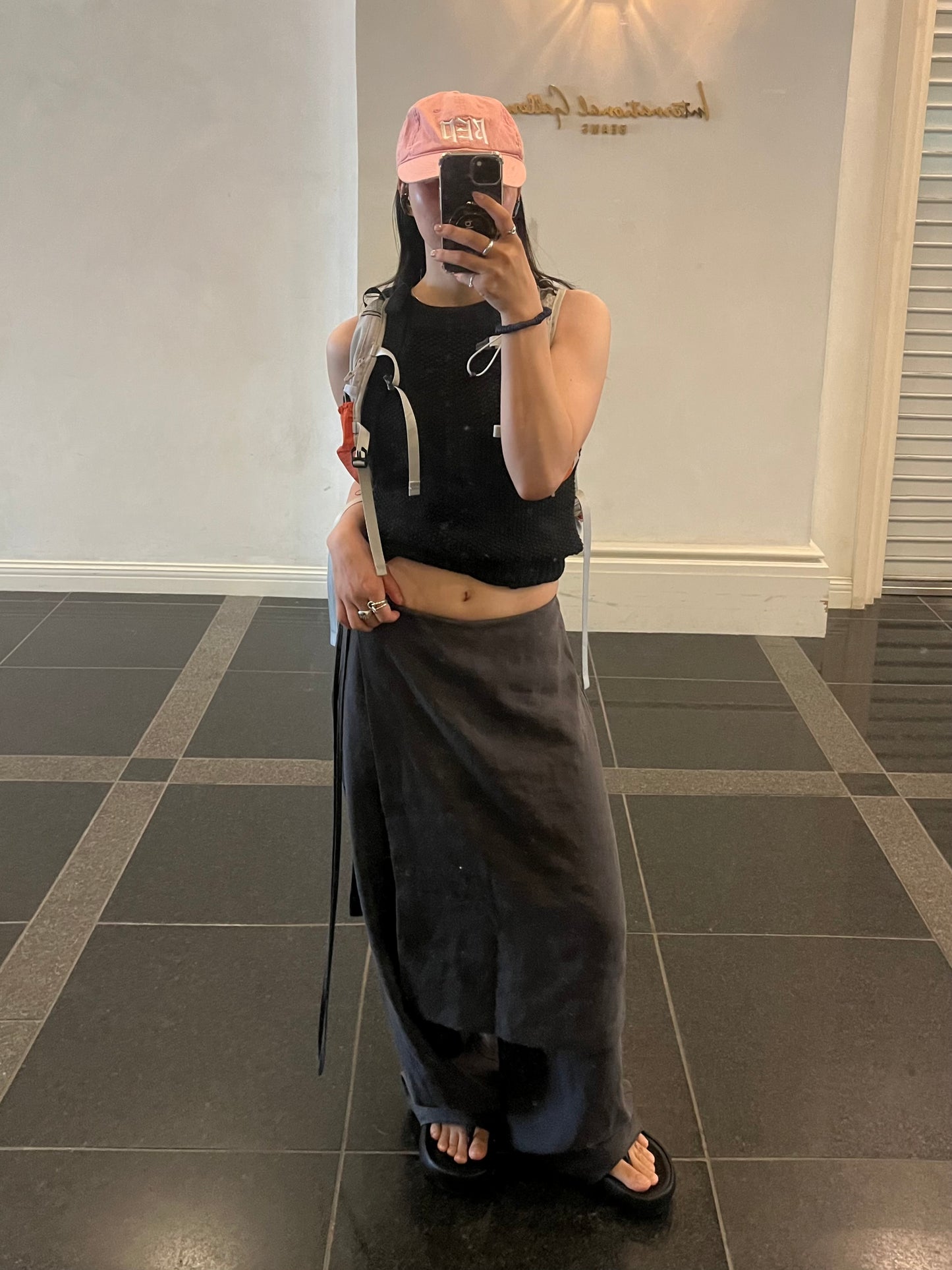 knit ribbon tank top black