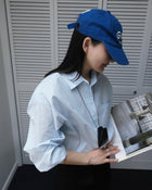 Cotton Stripe Loose Shirt blue