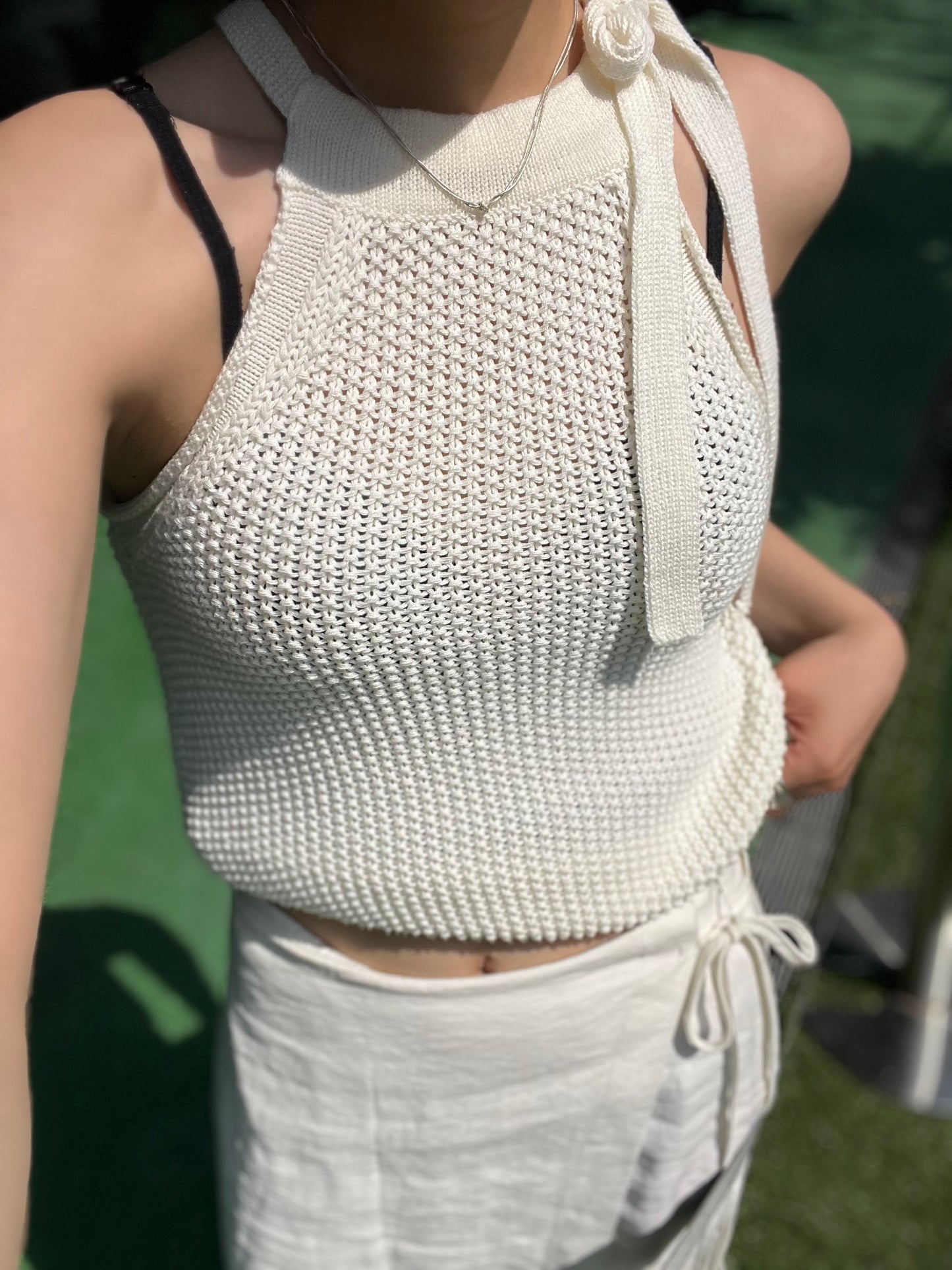 knit ribbon tank top white