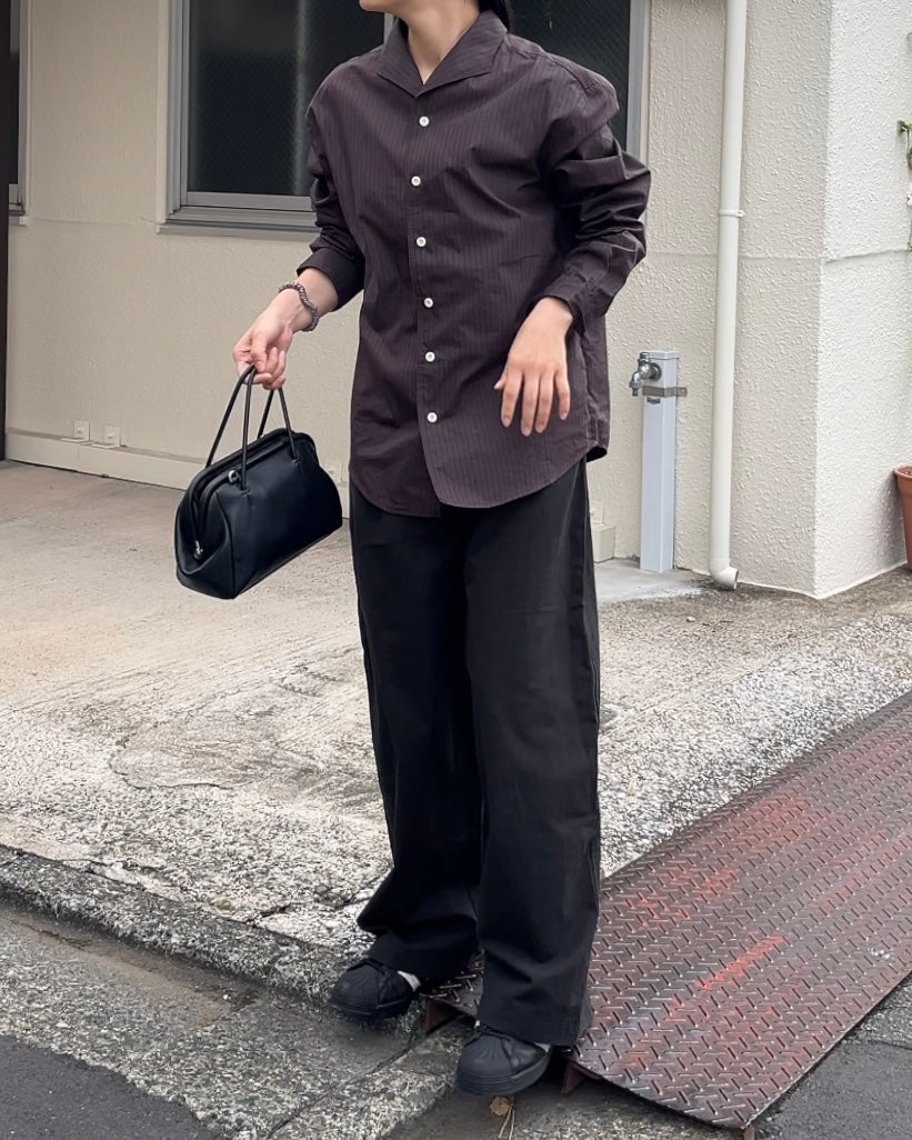 Convertible Collar Stripe Shirt brown