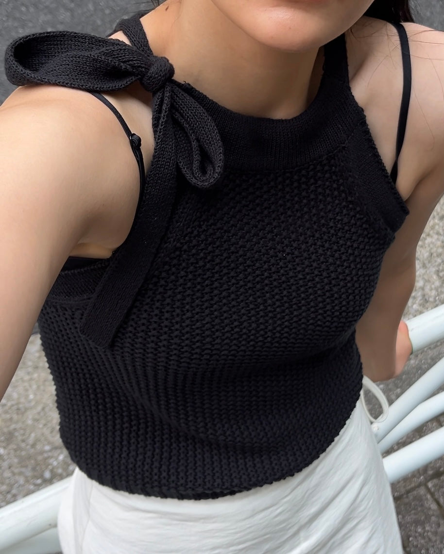 knit ribbon tank top black
