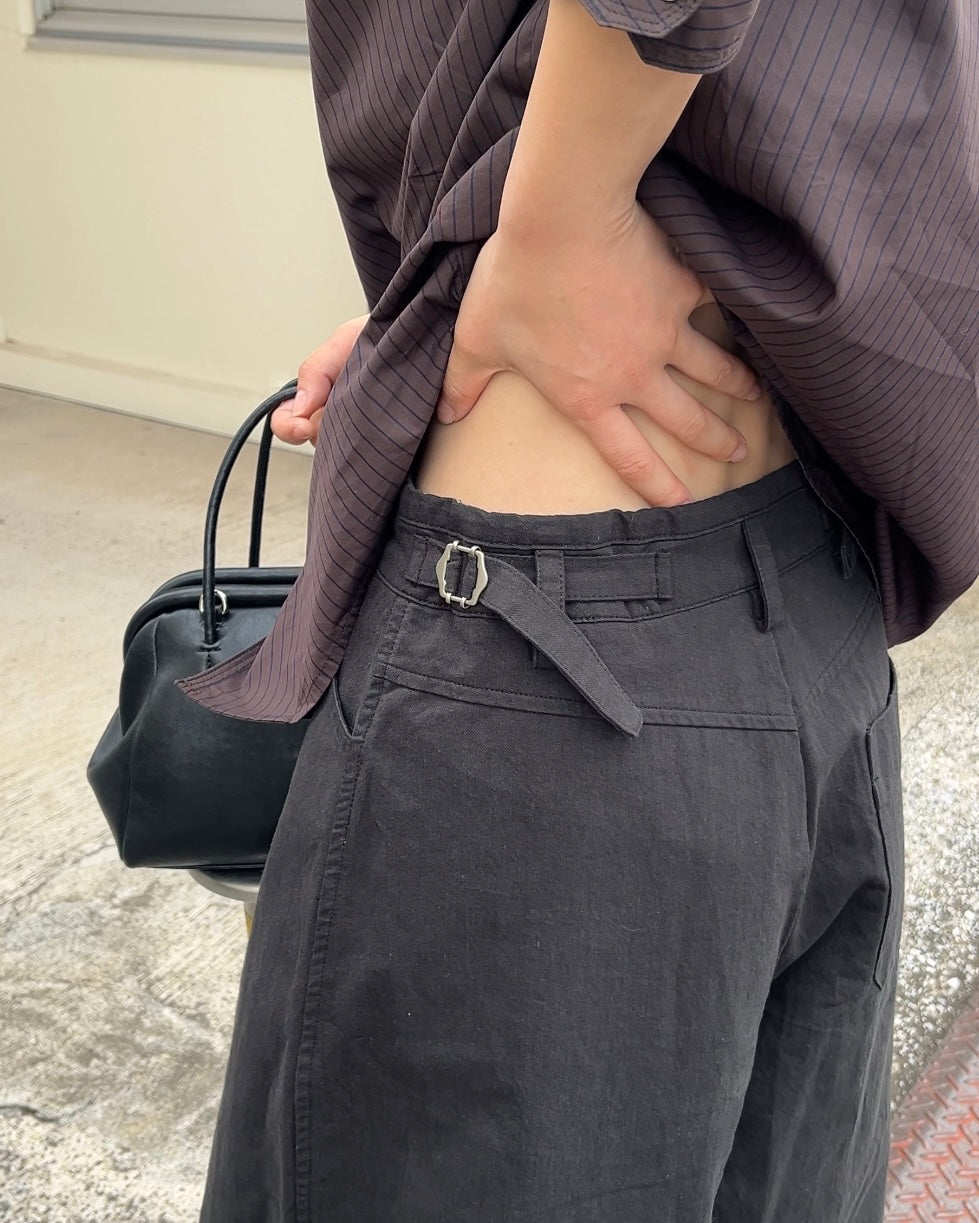 Buckle Straight Cotton Pants black