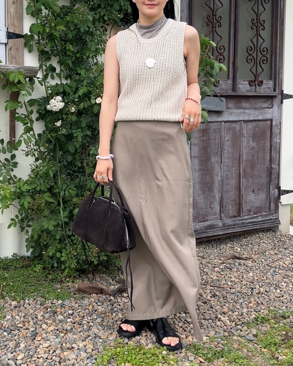 Smooth Straight Long Skirt beige