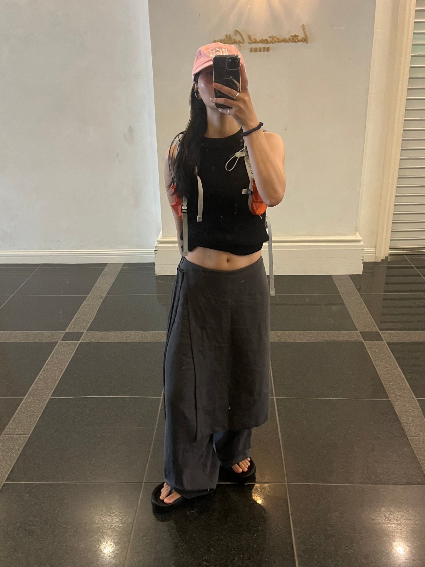 knit ribbon tank top black