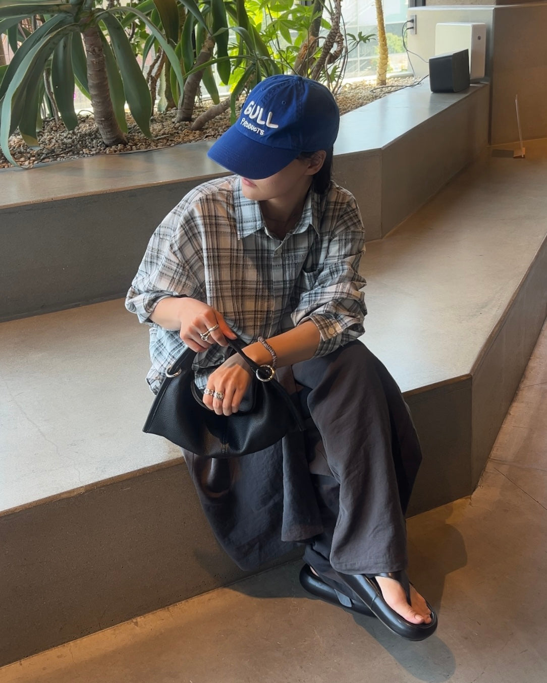 Sheer Check Airy Shirt gray