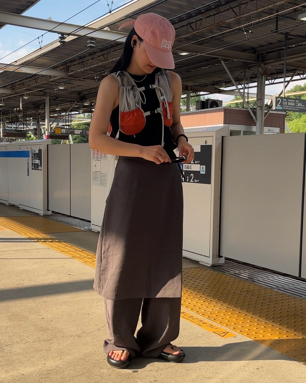 knit ribbon tank top black