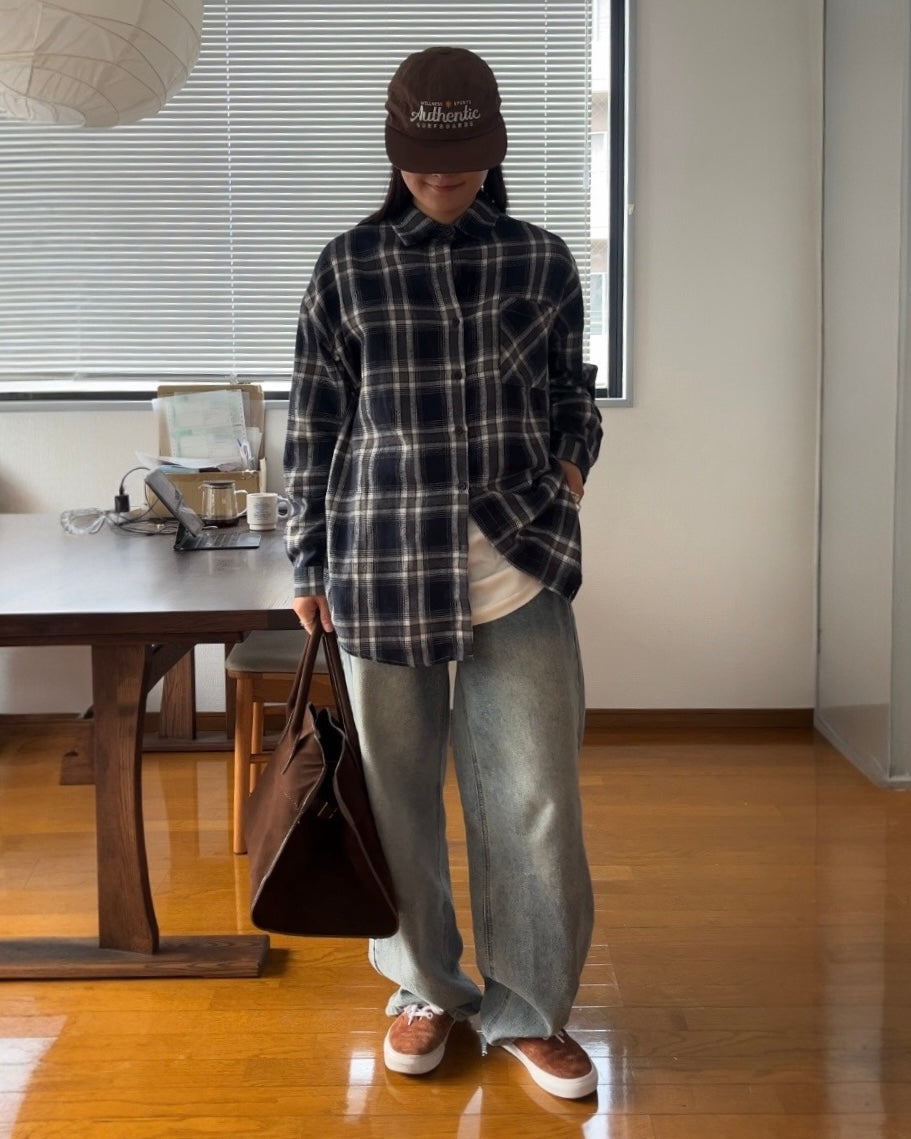 back ribbon check shirt