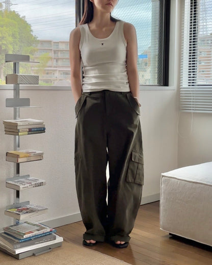[6/11new]Cotton wide cago pants