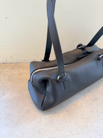 Cow Leather Soft Cube Leather Bag black