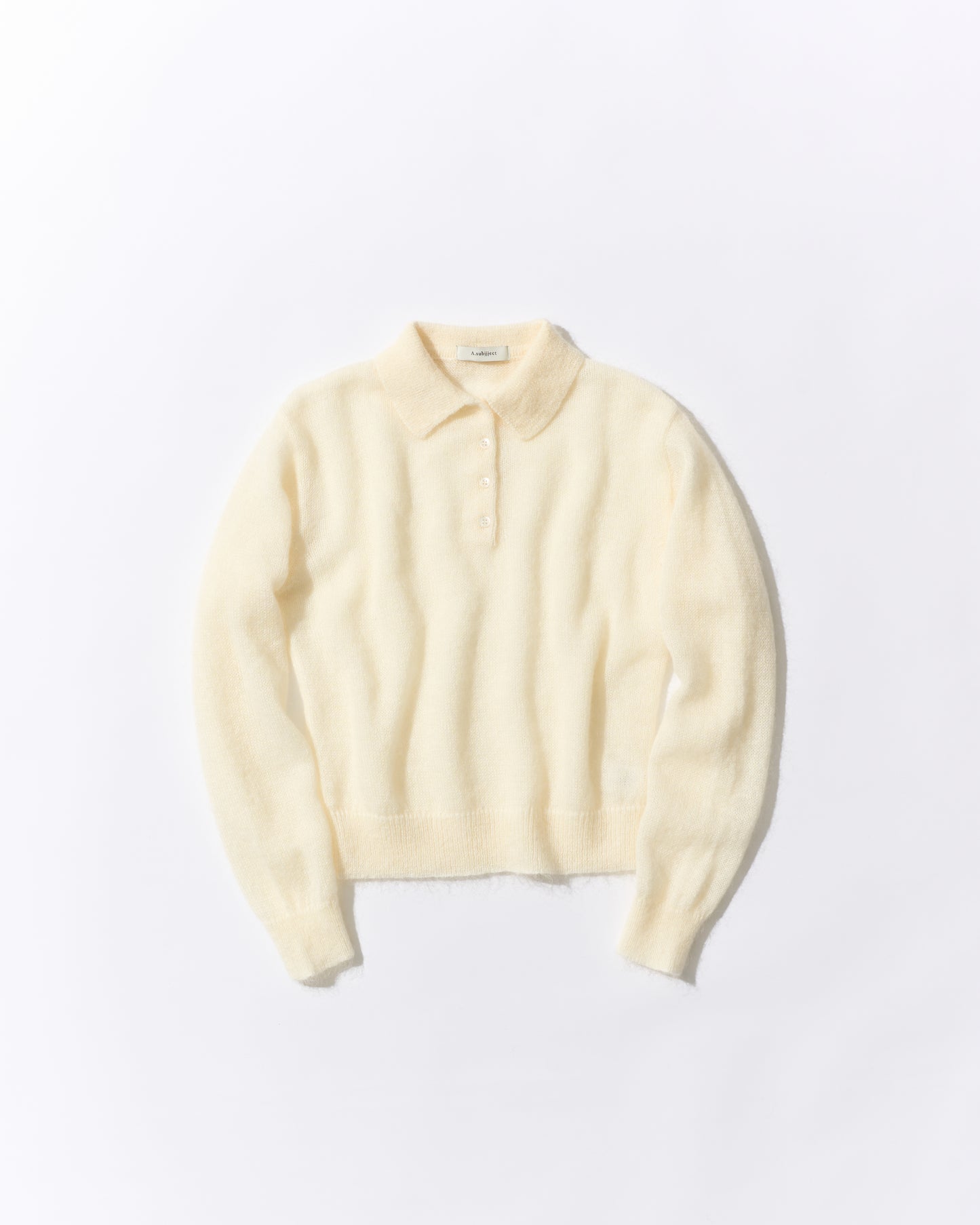 Nylon Wool Mohair Soft Polo Knit white