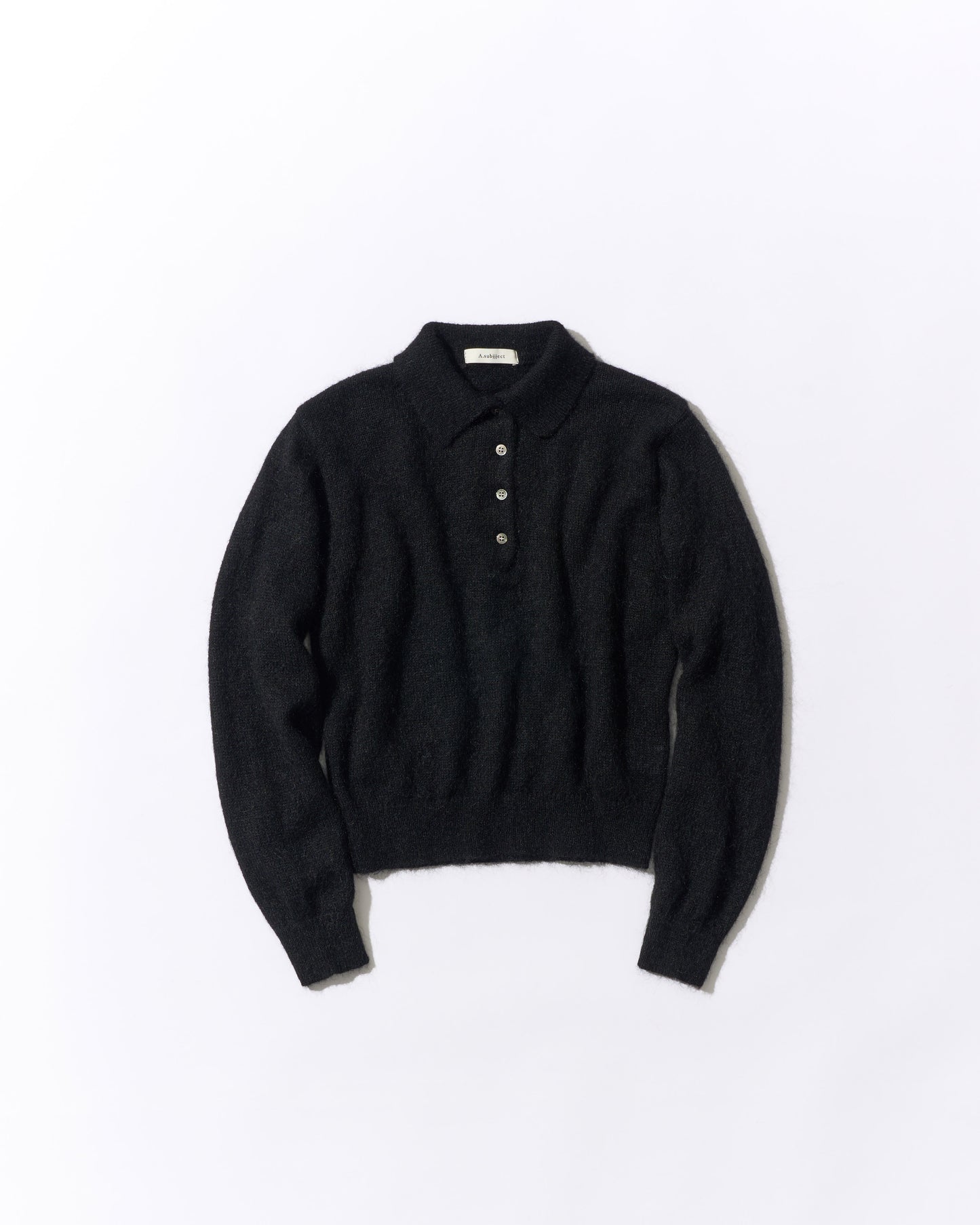 Nylon Wool Mohair Soft Polo Knit BLACK