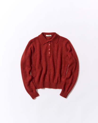 Nylon Wool Mohair Soft Polo Knit RED