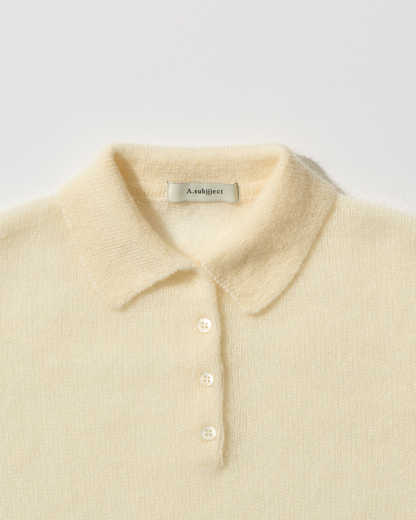 Nylon Wool Mohair Soft Polo Knit white