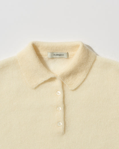 Nylon Wool Mohair Soft Polo Knit white