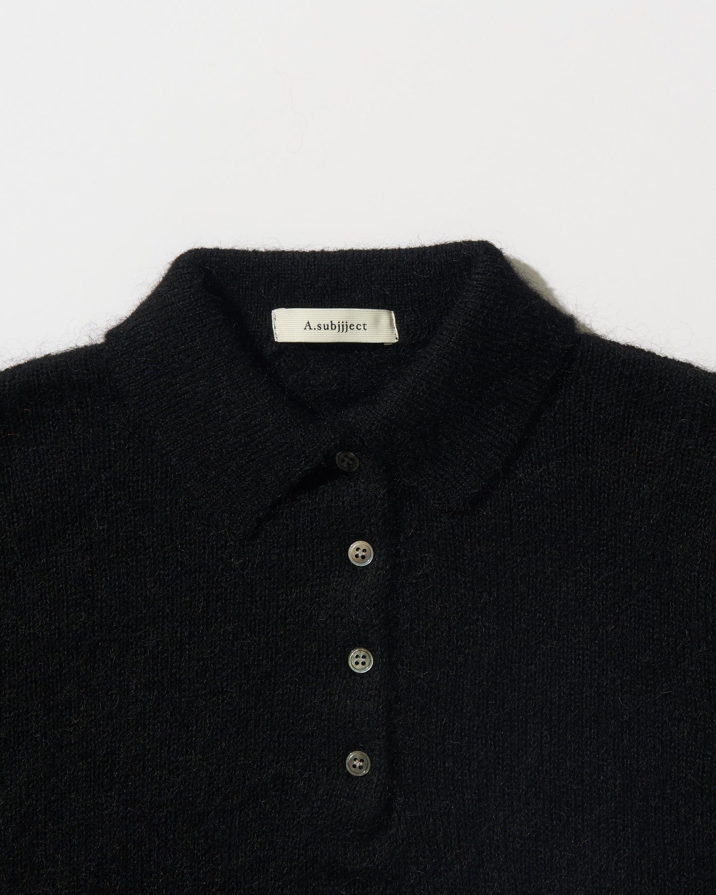 Nylon Wool Mohair Soft Polo Knit BLACK