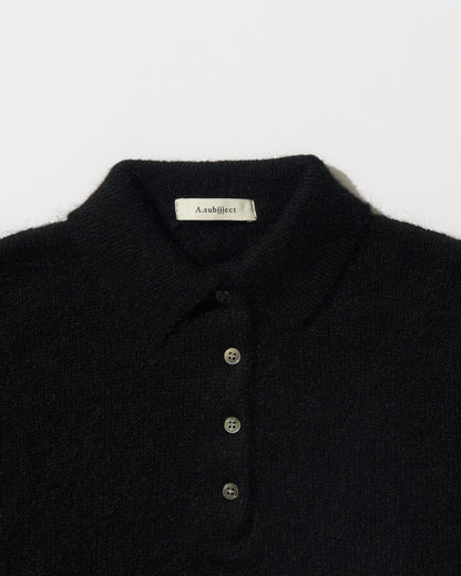 Nylon Wool Mohair Soft Polo Knit BLACK
