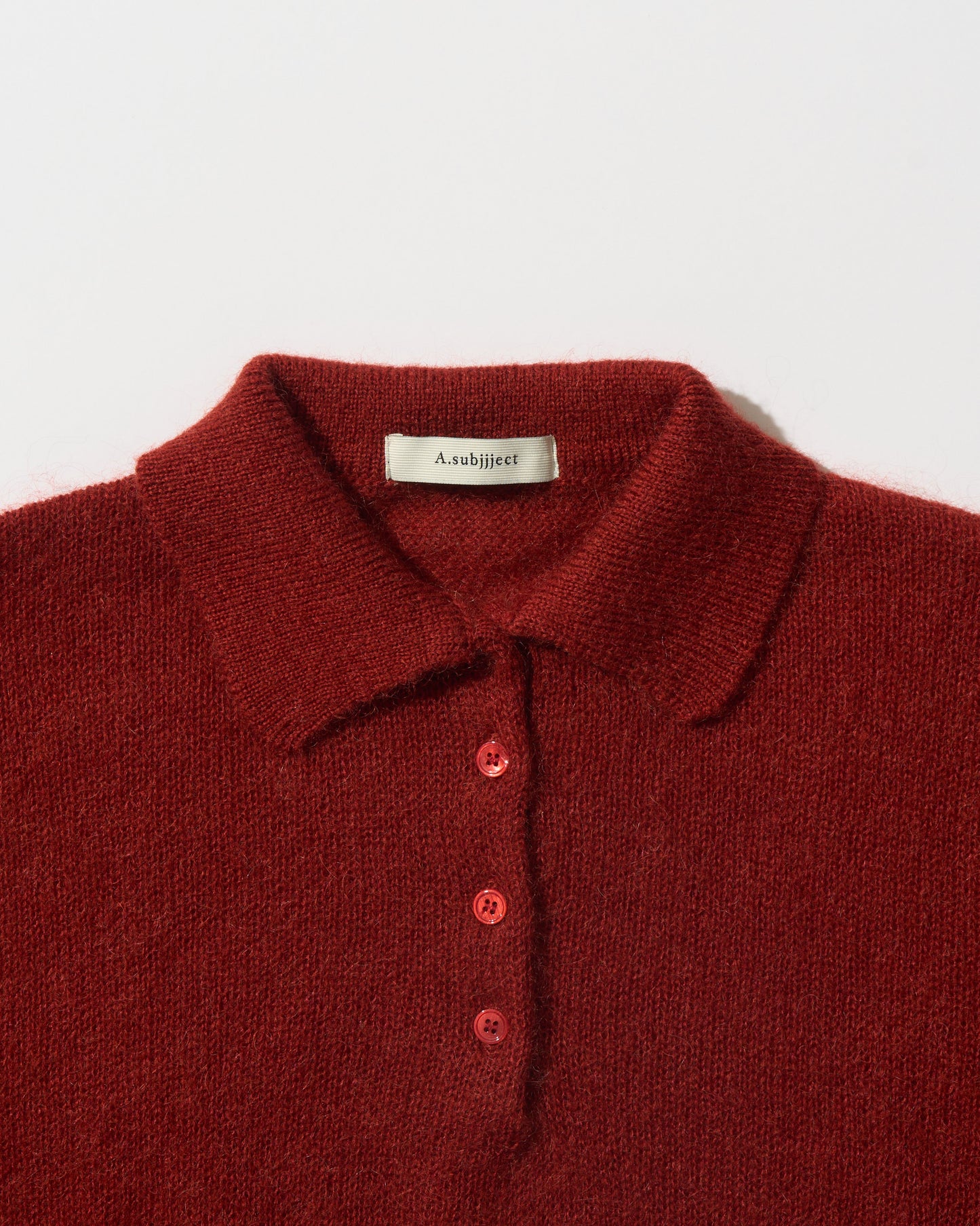 Nylon Wool Mohair Soft Polo Knit RED
