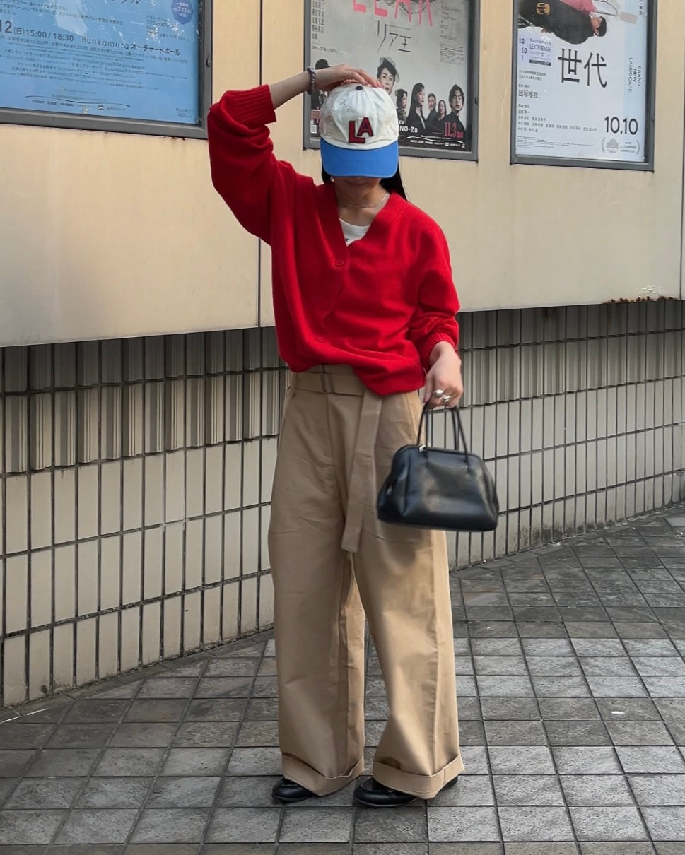 Belt Detail Wide Pants  beige