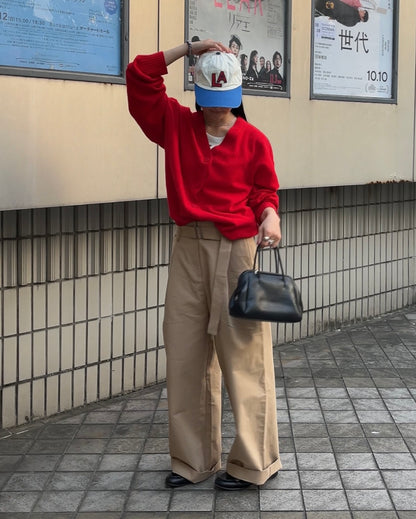 Belt Detail Wide Pants  beige