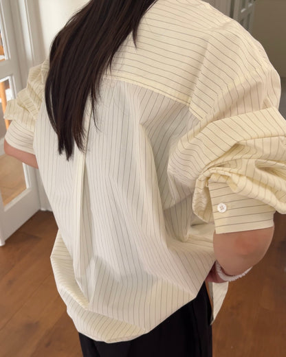 [4/9 new]Cotton Stripe Loose Shirt yellow