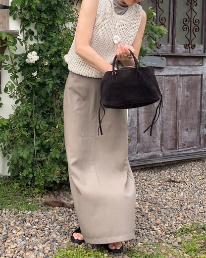 [6/4new]Smooth Straight Long Skirt  beige