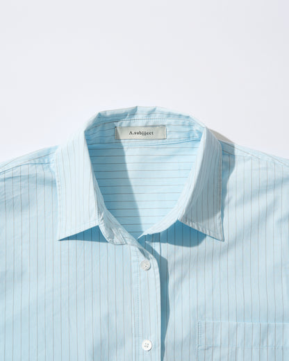 [4/9 new]Cotton Stripe Loose Shirt blue
