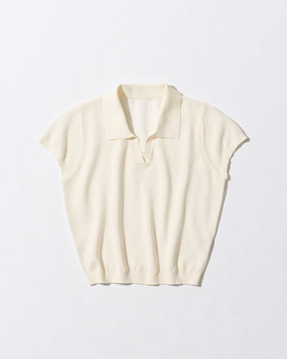 [9/10new]linen Summer Knit Polo white