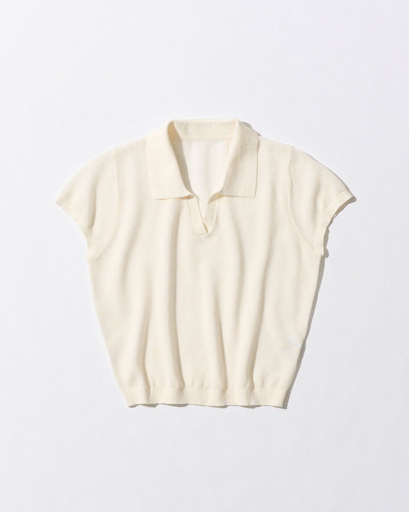 [9/10new]linen Summer Knit Polo white