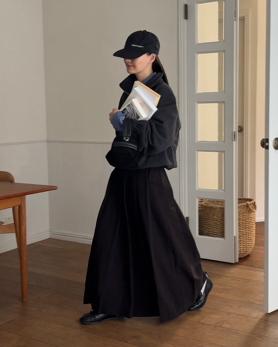 [12/4new] Belted Classic Pleats Skirt  Black 12月下旬入荷分