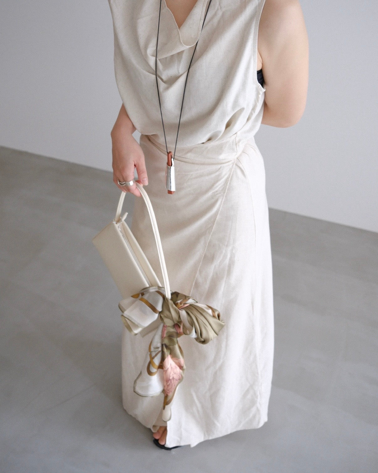 [9/3new]Linen Drape onepiece ivory