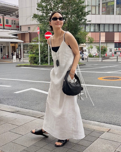[7/2new]linen loop onepiece white