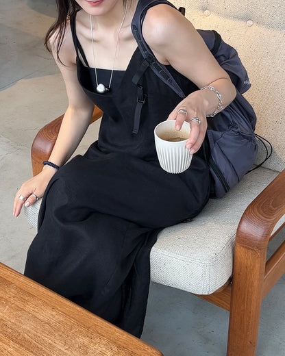 [7/2new]linen loop onepiece black