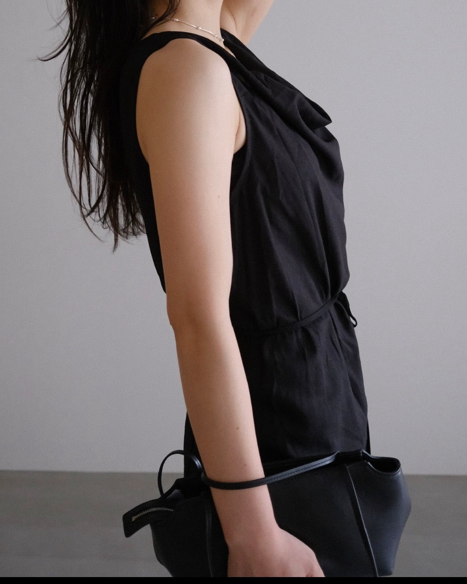 [9/3new]Linen Drape onepiece black