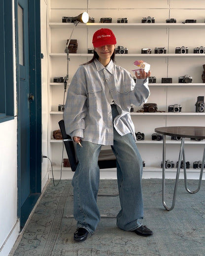 Cotton Check Drop-Shoulder Shirt