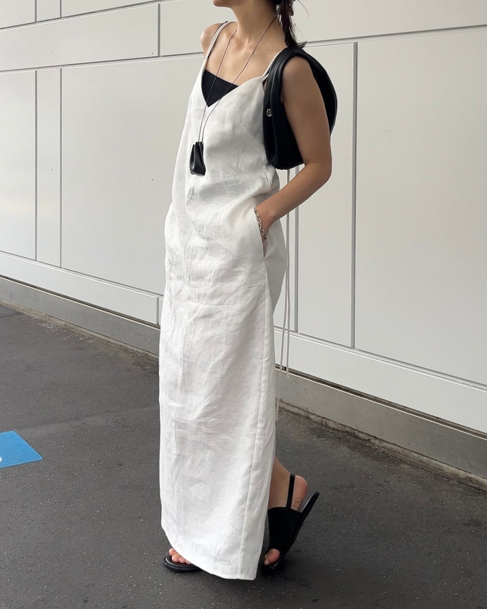 [7/2new]linen loop onepiece white