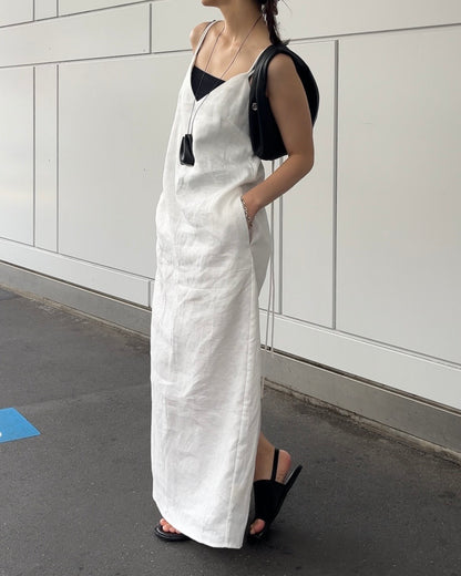 [7/2new]linen loop onepiece white