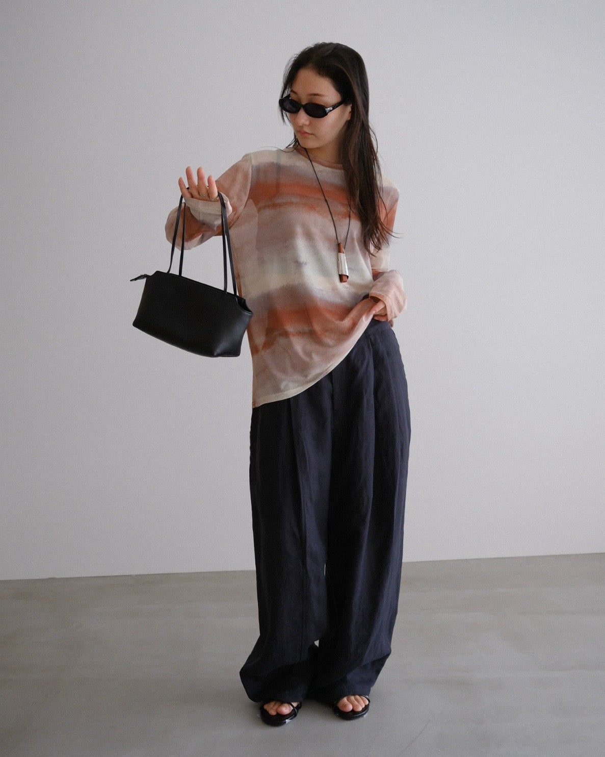 [7/30 new]easy linen wide pants navy