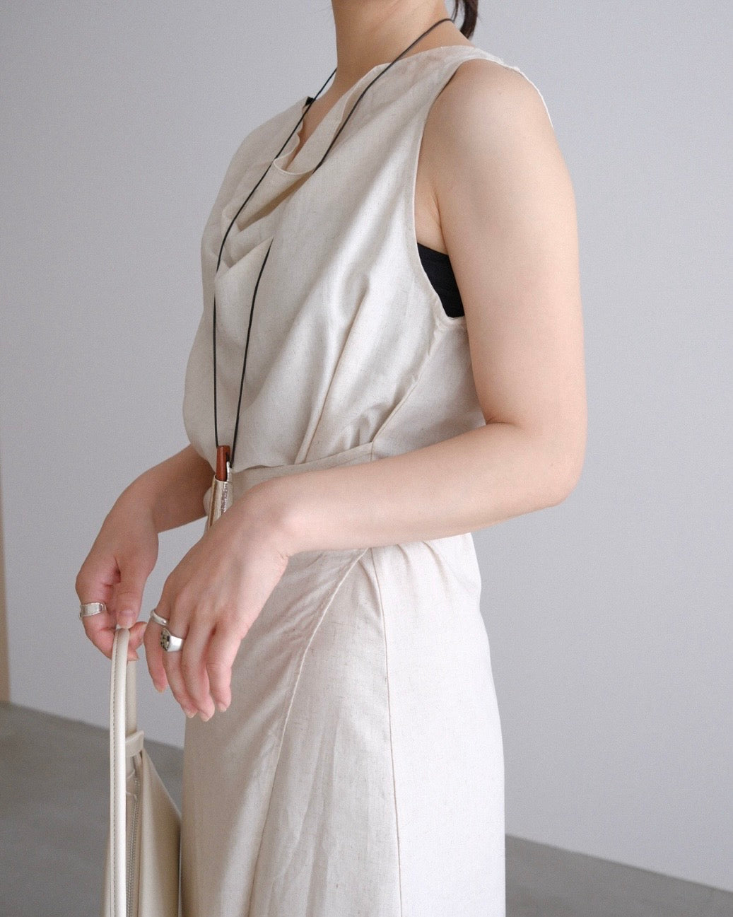 [9/3new]Linen Drape onepiece ivory