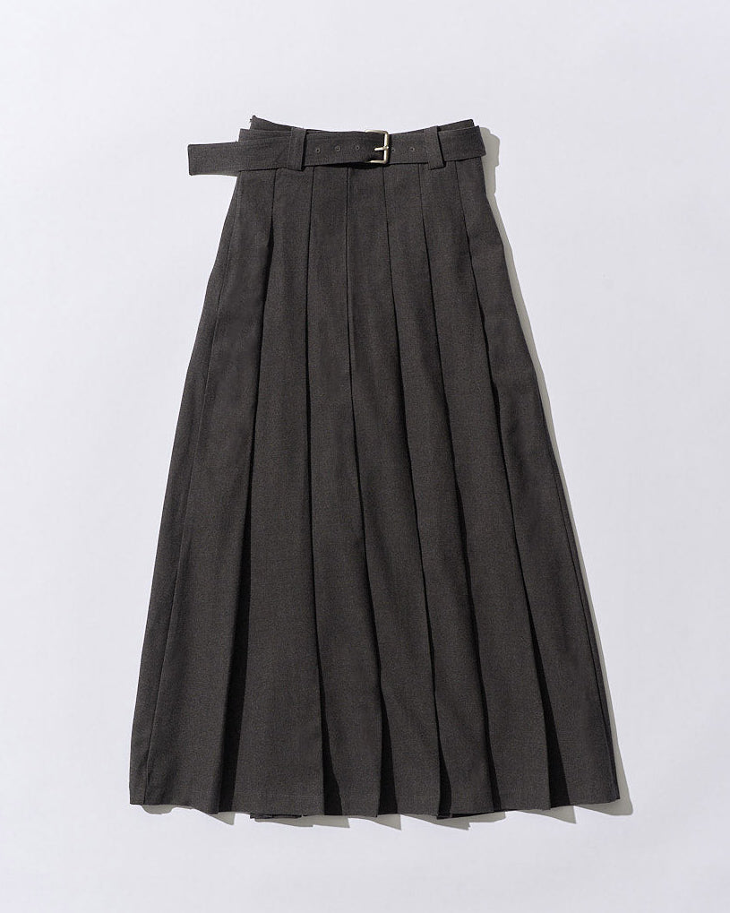 Belted Classic Pleats Skirt Gray