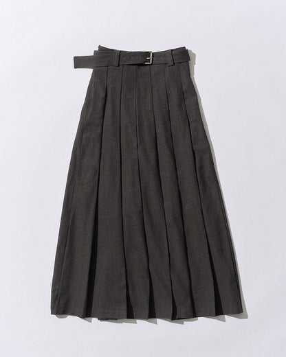 Belted Classic Pleats Skirt Gray