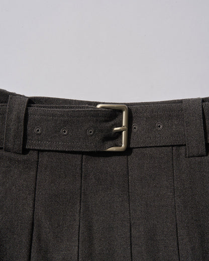 Belted Classic Pleats Skirt Gray