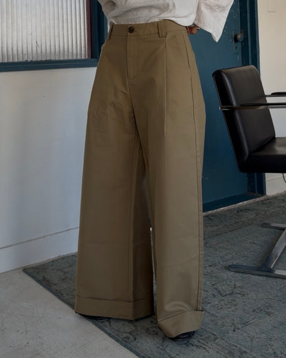 Cotton Tuck Wide Pants