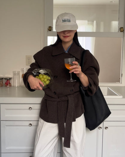 Drape Wool P-Coat brown