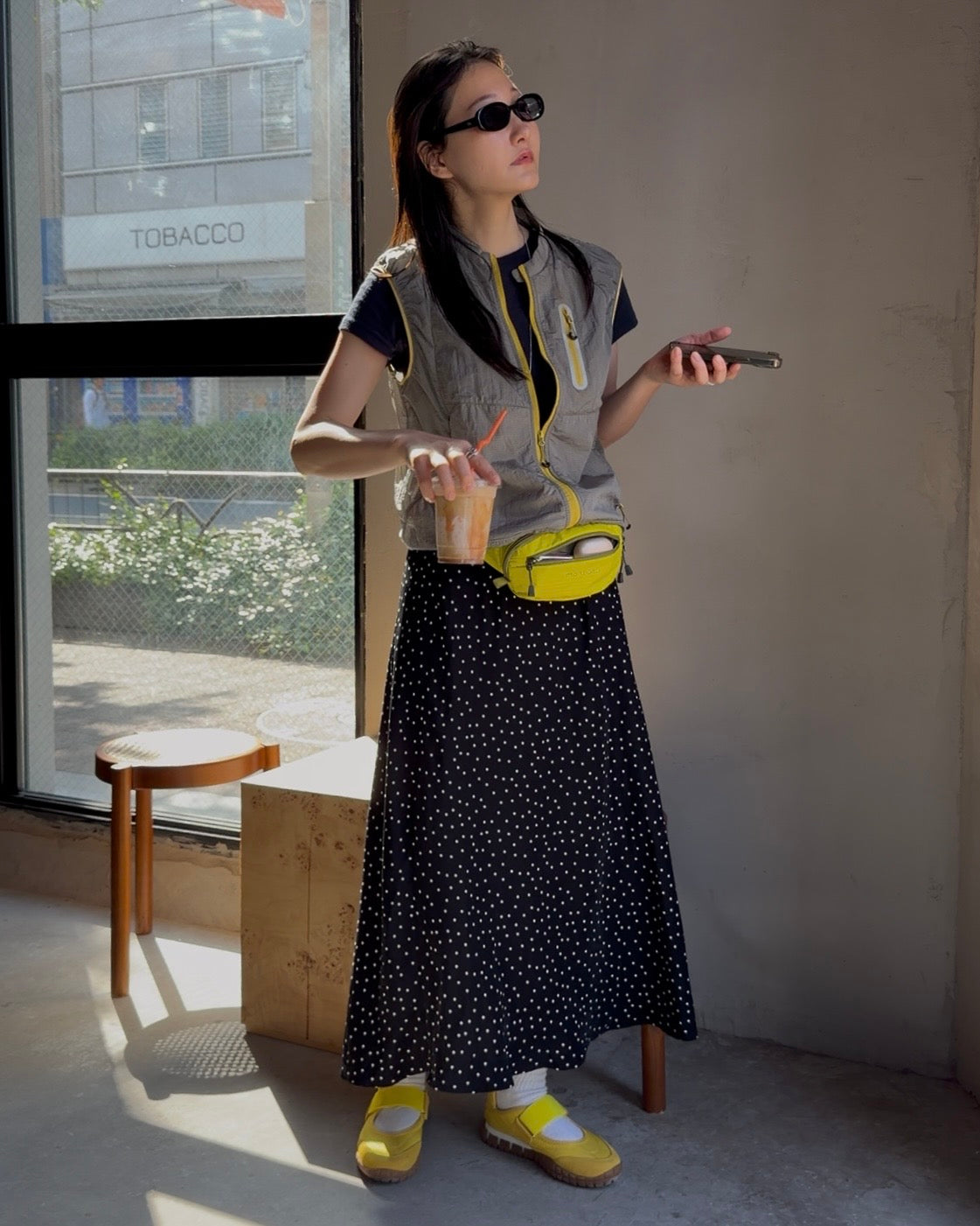 [6/18new]Fluid Dot Skirt black