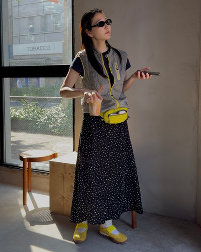 [6/18new]Fluid Dot Skirt black