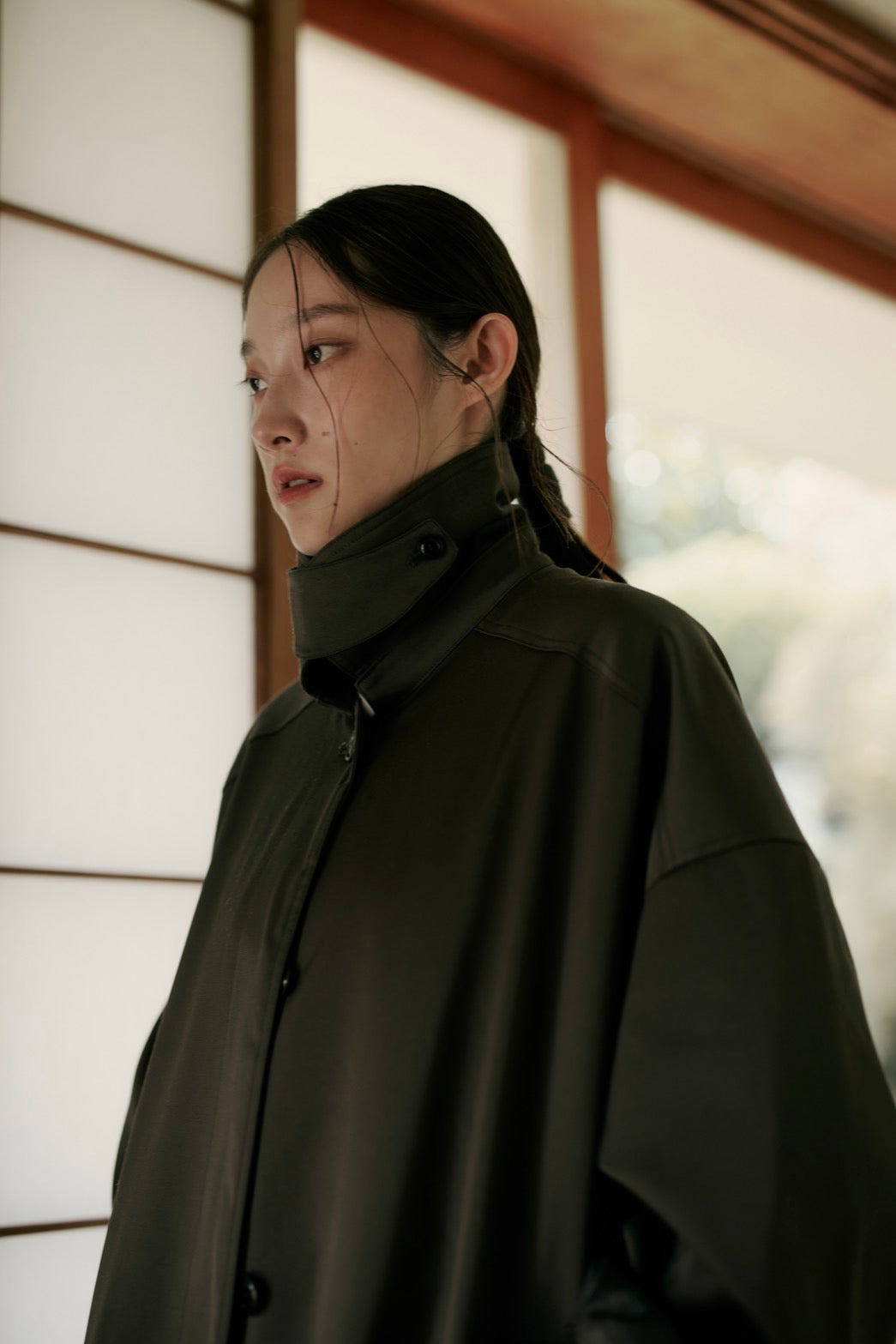 stand collar A-line coat KAK