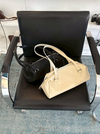 Cow Leather Soft Cube Leather Bag white