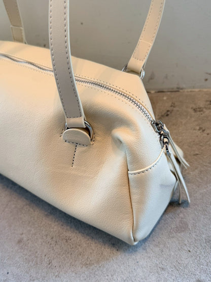 Cow Leather Soft Cube Leather Bag white